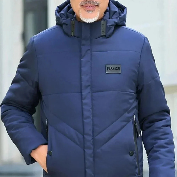 Blue Mens Hooded Puffer Coat - Picture 3 of 6